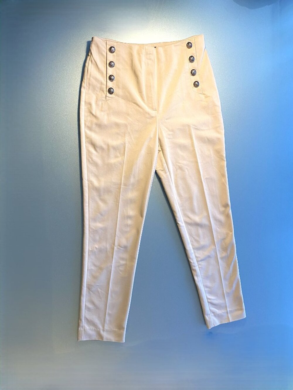 NWOT MNG Mango Dress Pants Creme W/ Gold Fancy Buttons Size 8 29 Waist High Rise